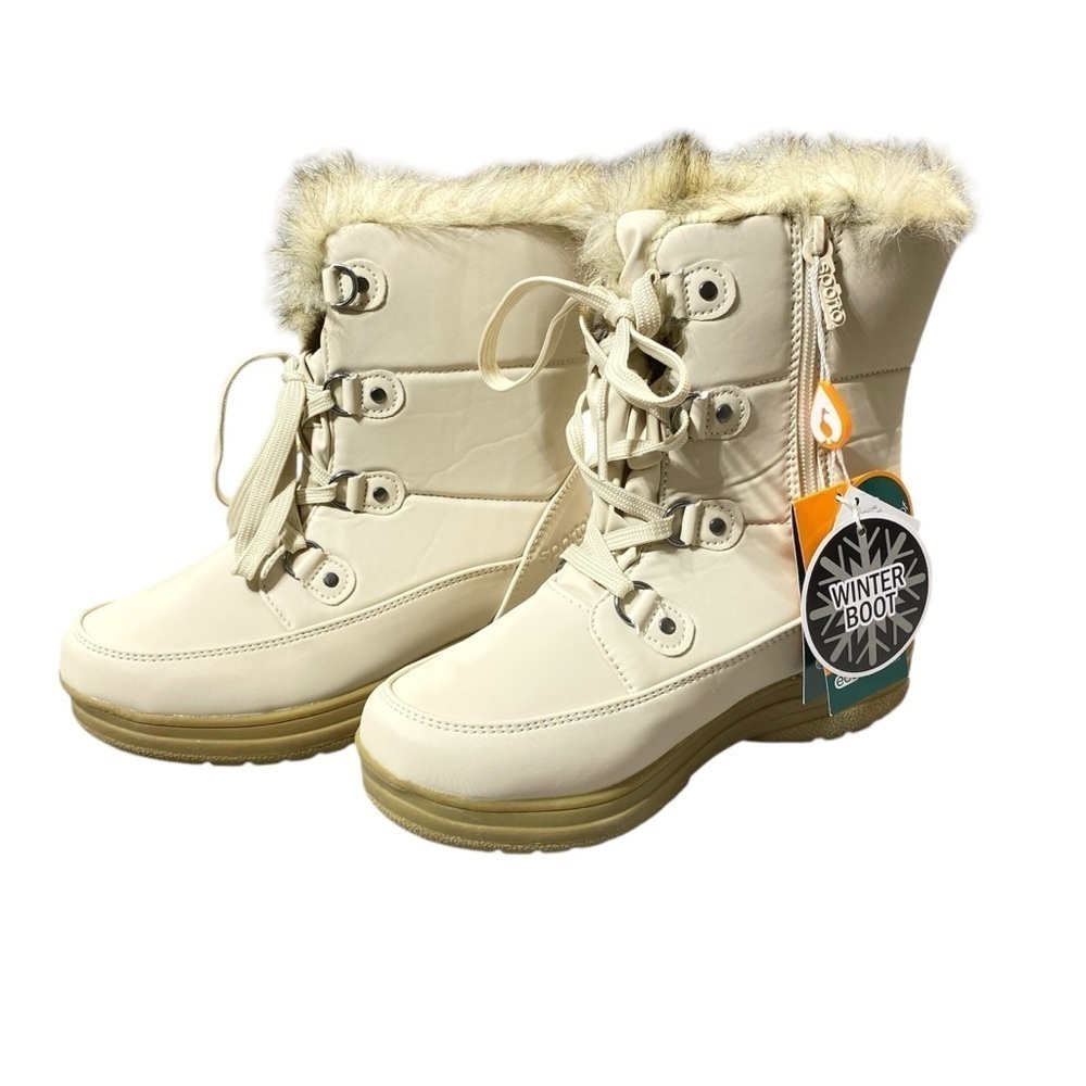 Sporto Boots Womens 6M Cream Winter Snow Boot Apres Side Zip Waterproof Faux Fur